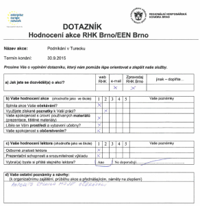 Dotazník z workshopu o podnikání v Turecku